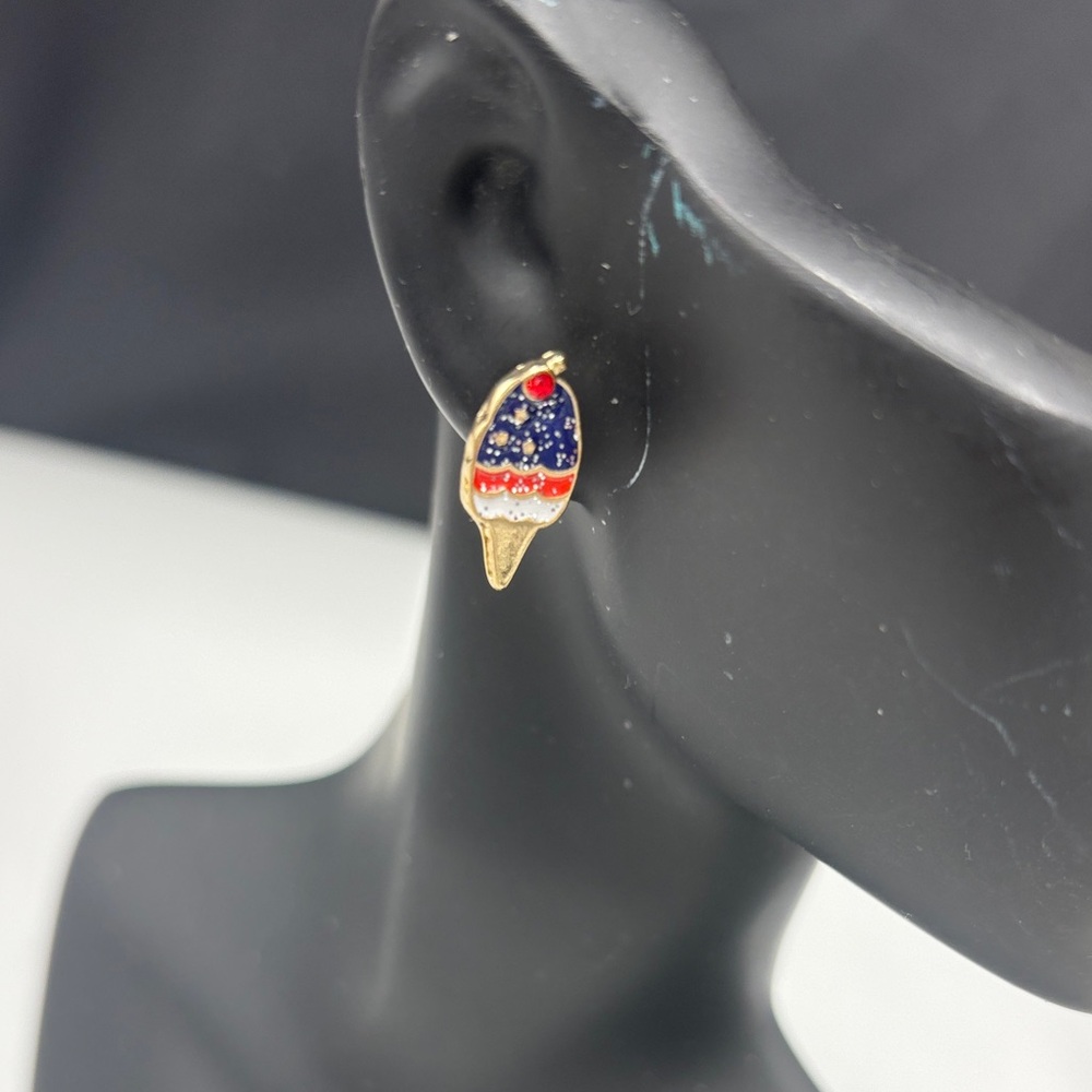 4th of July Gold-Tone Blue & Red Ice Cream Cone Stud Earrings